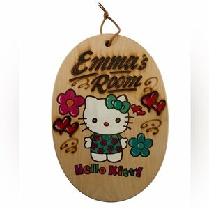 Handmade Hello Kitty Wood Burned Wall Decor - Emma’s Room Sign